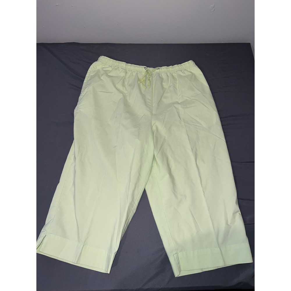 Karen Scott Sport Womens L Light Green Capri Pants Elastic Waist Cotton Blend